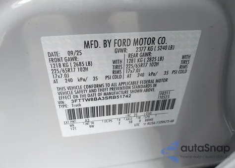 2025 Ford Maverick Xl z USA, uszkodzony, nr VIN 3FTTW8BA3SRB51742